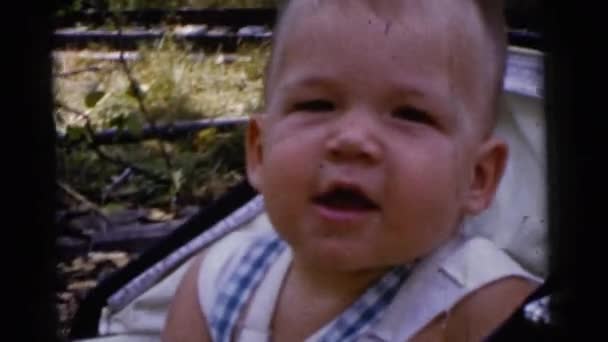 Маленький мальчик сидит в карете — стоковое видео