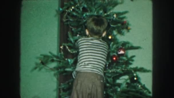 孩子装饰圣诞树 — 图库视频影像