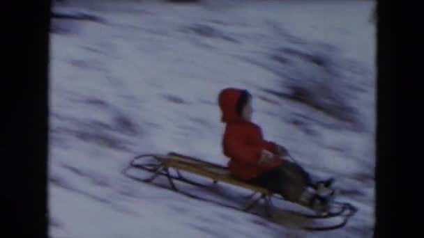 Kid sledging from hill — Stock Video