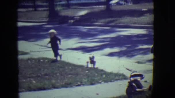 Un niño en el jardín se ve — Vídeo de stock