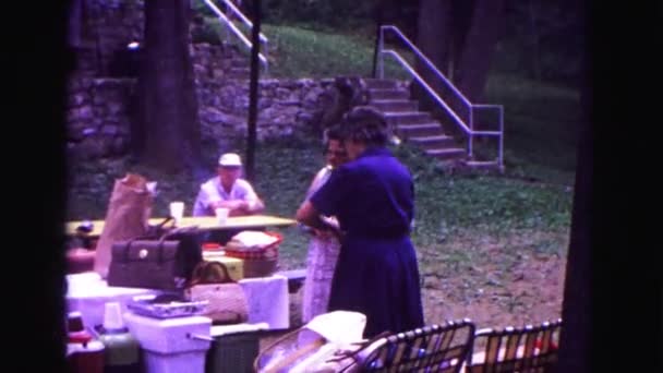 Mujeres al aire libre preparando un picnic familiar — Vídeos de Stock