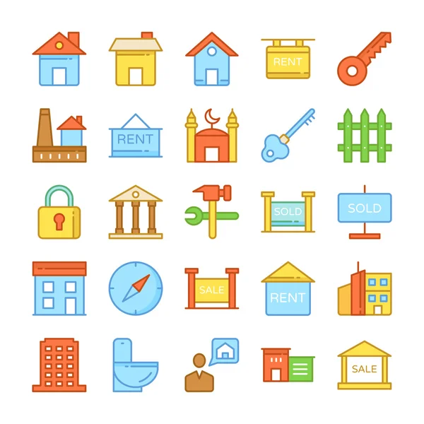 Iconos de vectores de color de bienes raíces 1 — Vector de stock