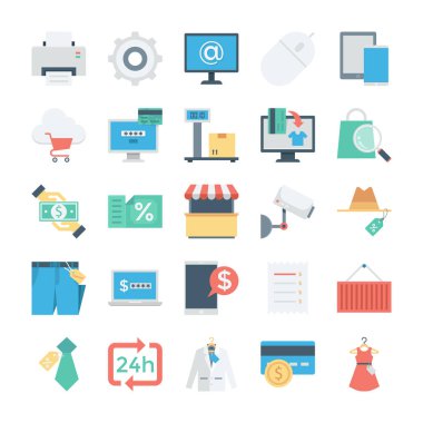 Alışveriş ve e-ticaret renkli vektör simgeler 6