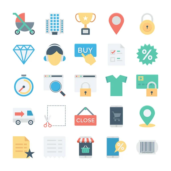 Compras y comercio electrónico iconos de vectores de colores 3 — Vector de stock