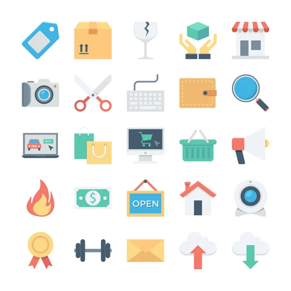 Belanja dan ECommerce Colored Vector Icons 2 - Stok Vektor