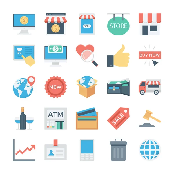 Compras y comercio electrónico iconos de vectores de colores 5 — Vector de stock