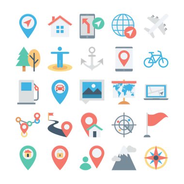 Vektör simgeler 3 renkli harita ve navigasyon