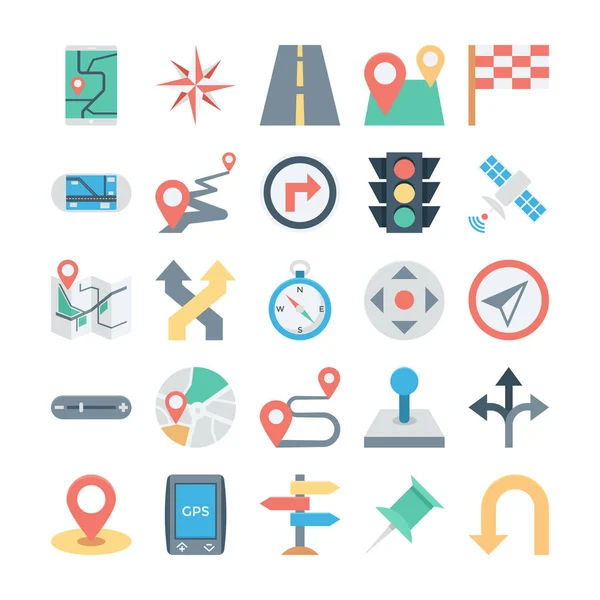 Map and Navigation Colored Vector Icons 1 — Stock Vector