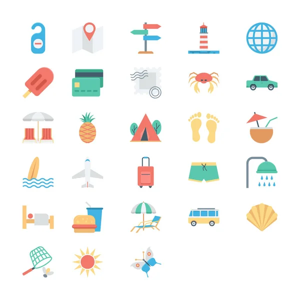 Summer and Holidays Colored Vector Icons 2 — Stock Vector