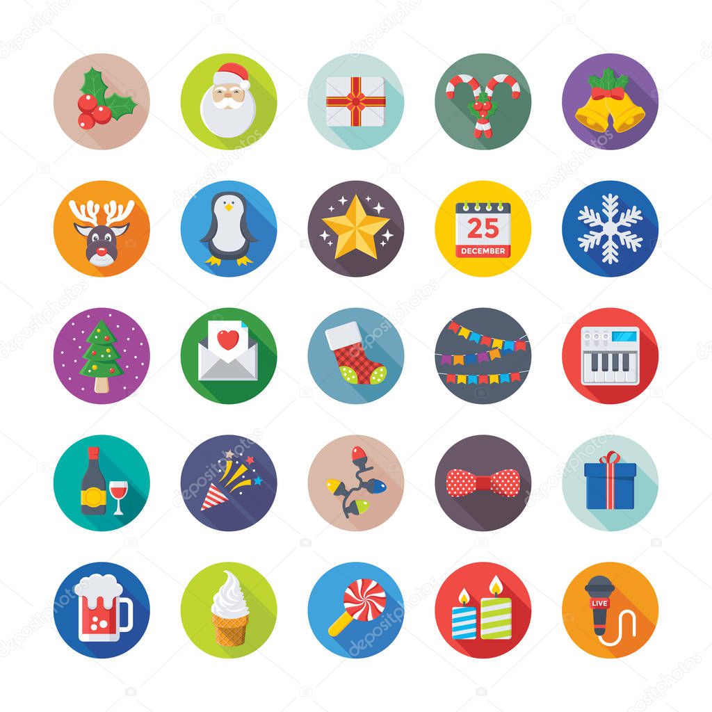 Christmas, Party and Celebrations Vector Icons 1