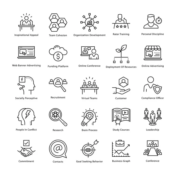 Iconos de la línea vectorial de gestión y crecimiento empresarial 14 — Vector de stock