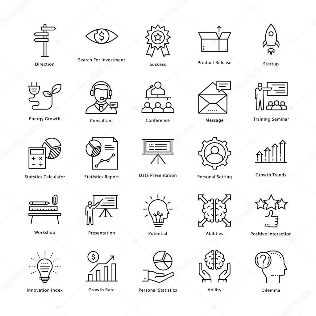 Business Management and Growth Vector Line Icons 3