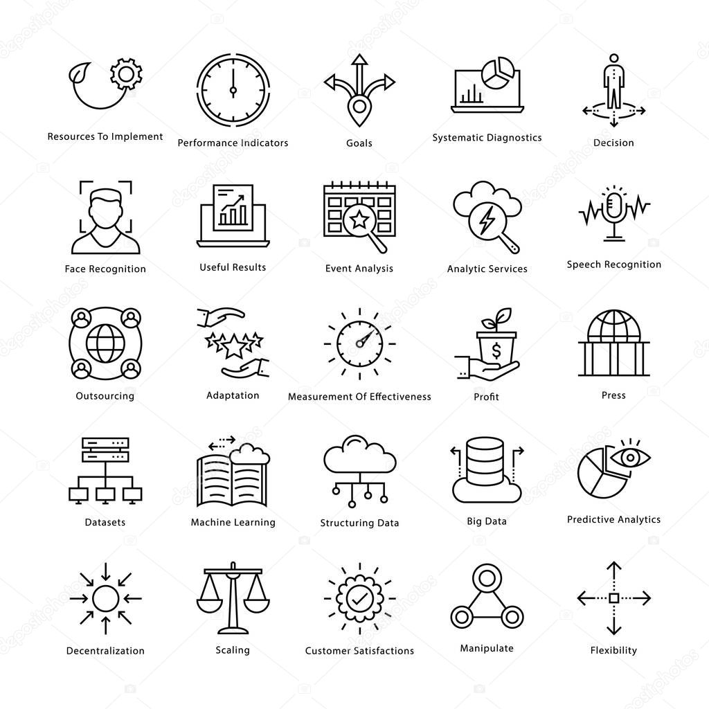 Business Management and Growth Vector Line Icons 28