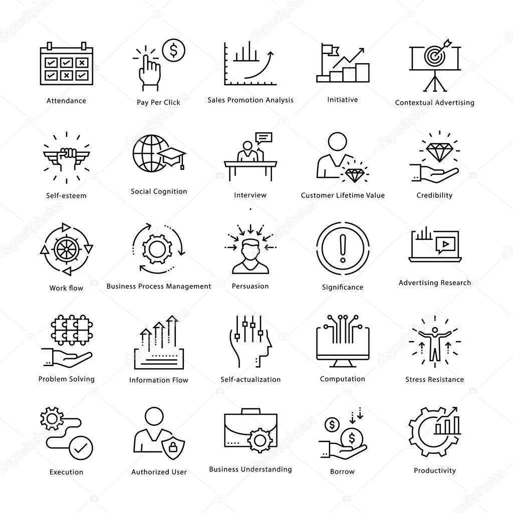 Business Management and Growth Vector Line Icons 35