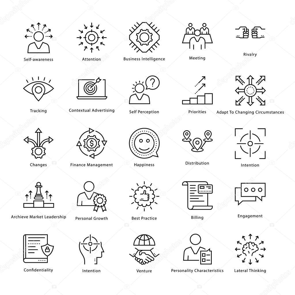 Business Management and Growth Vector Line Icons 36