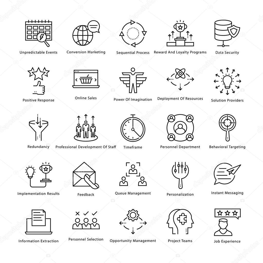 Business Management and Growth Vector Line Icons 50
