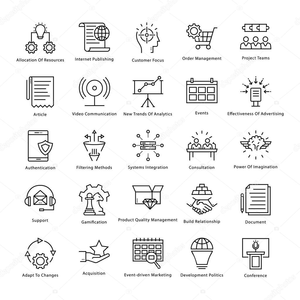 Business Management and Growth Vector Line Icons 48