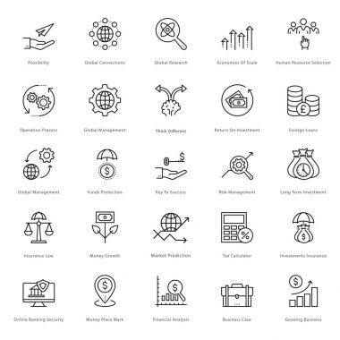 Bankacılık ve Finans çizgi vektör simgeleri 8