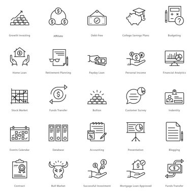 Bankacılık ve Finans çizgi vektör simgeler 16