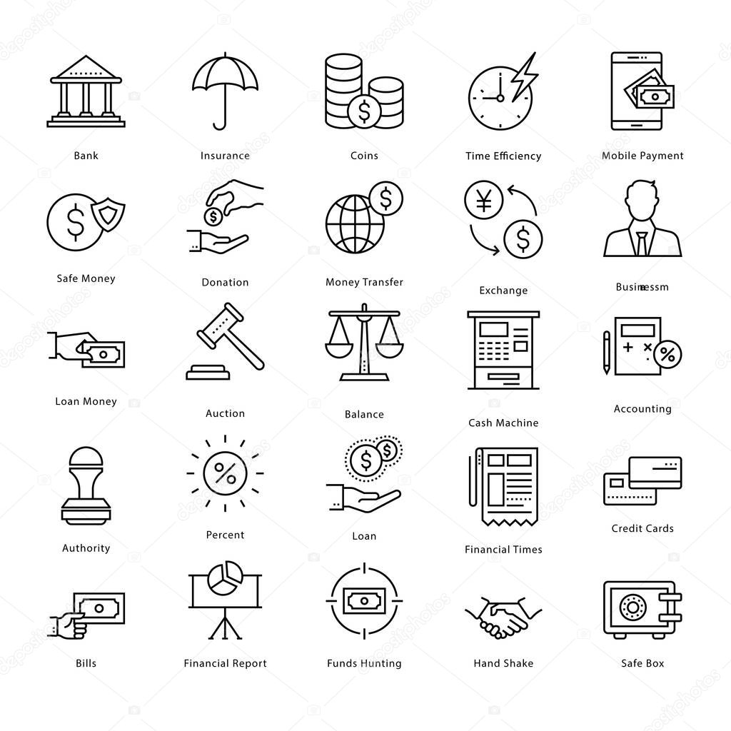 Banking and Finance Line Vector Icons 2