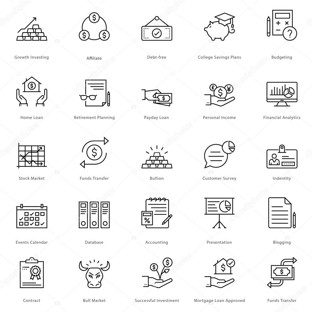 Banking and Finance Line Vector Icons 16