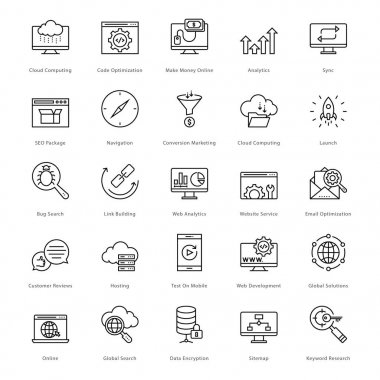 Web ve Seo çizgi vektör simgeler 18