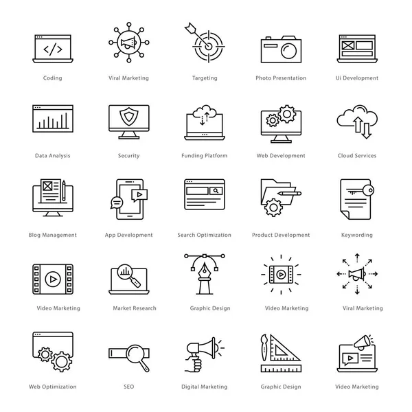 Iconos de Vector de Línea Web y SEO 1 — Vector de stock