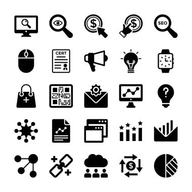 SEO ve dijital pazarlama glif vektör simgeler 9