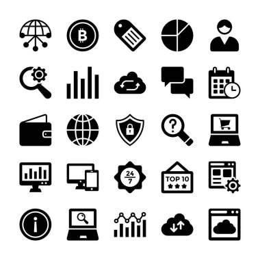 SEO ve dijital pazarlama glif vektör simgeleri 8