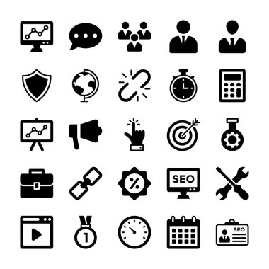 SEO ve dijital pazarlama glif vektör simgeler 7