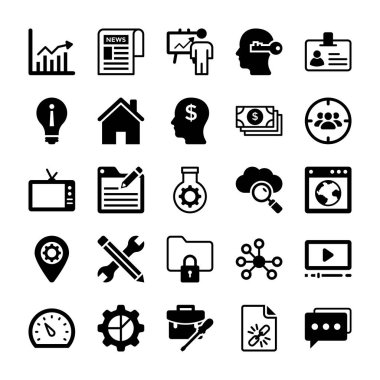 SEO ve dijital pazarlama glif vektör simgeler 13