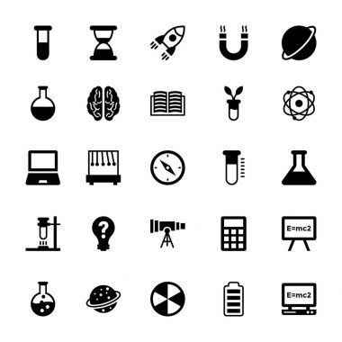 Bilim ve teknoloji glif vektör simgeleri 1
