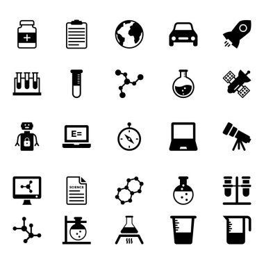 Bilim ve teknoloji glif vektör simgeleri 6