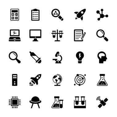 Bilim ve teknoloji glif vektör simgeleri 11