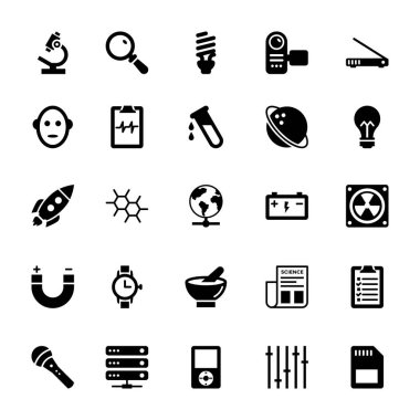 Bilim ve teknoloji glif vektör simgeleri 14