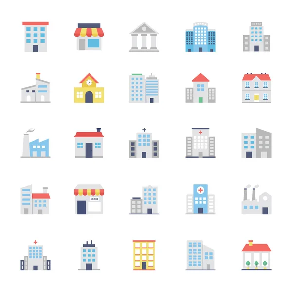 Kolorowe ikony budynków zestaw 1 — Wektor stockowy