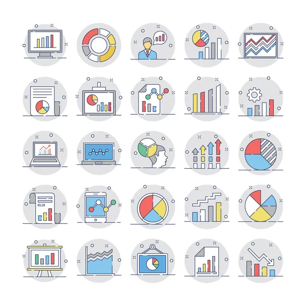 Gráficos y diagramas de negocios Iconos de colores 3 — Archivo Imágenes Vectoriales