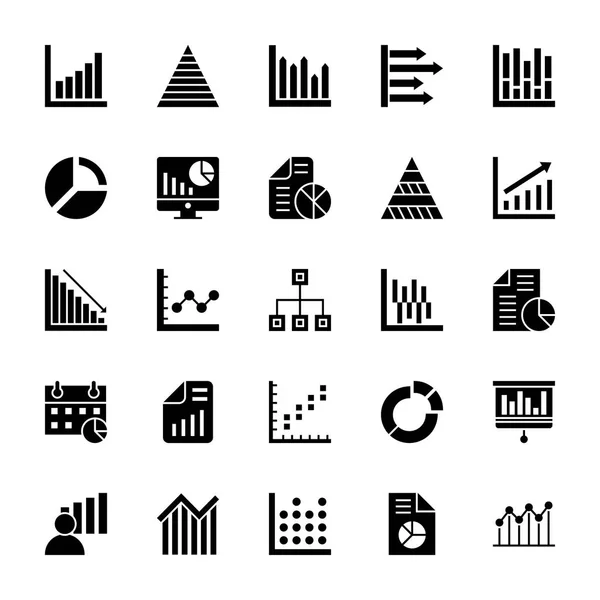 Gráficos y diagramas empresariales Iconos sólidos 1 — Archivo Imágenes Vectoriales