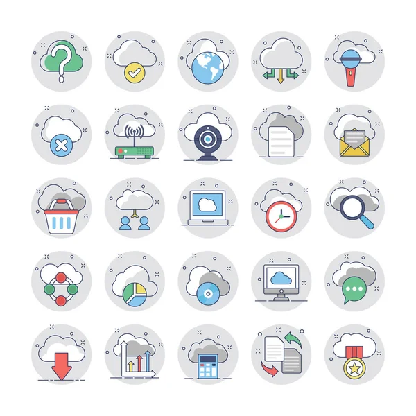 Cloud Computing Iconos de colores planos 1 — Vector de stock