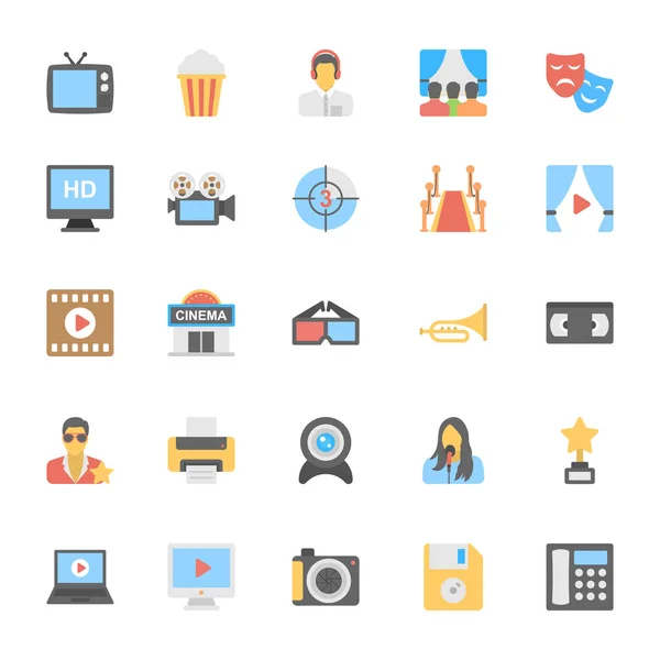 Multimedia Flat Colored Icons 3 Stock Vector