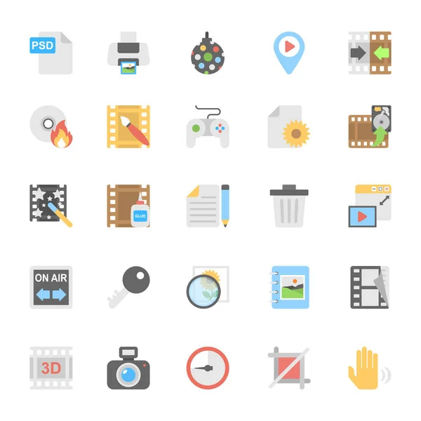 Multimedia Flat Colored Icons 9 Royalty Free Stock Vectors