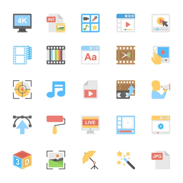 Multimedia Flat Colored Icons 8 Vector Graphics