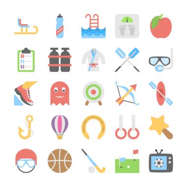 Spor ve oyunlar düz renkli simgeler 3