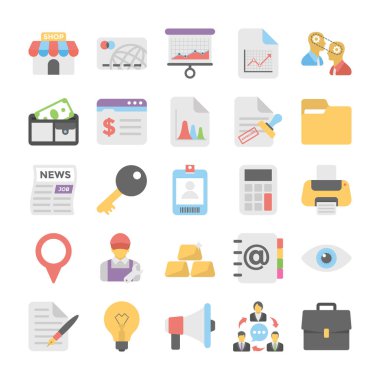 İş düz renkli simgeler 1