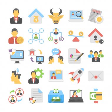 Bankacılık ve Finans düz renkli simgeler 8