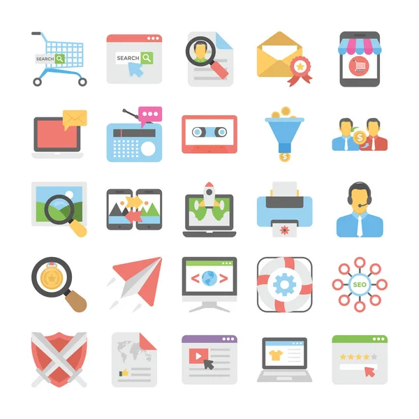 Seo y Marketing Digital Iconos de Color Plano 7 — Vector de stock