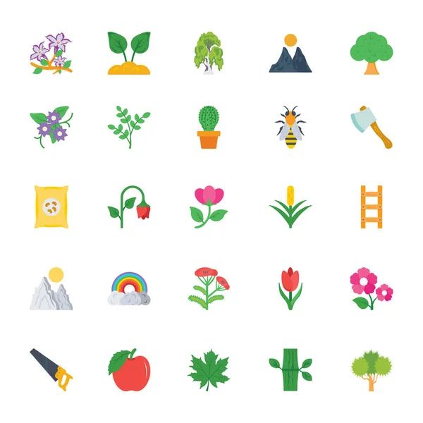 Naturaleza y Ecología Iconos Planos 3 — Vector de stock