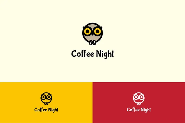 Koffie Night met uil karakter Logo illustratie — Stockvector