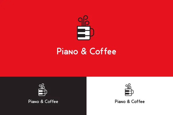 Piano e café Logo Ilustração — Vetor de Stock