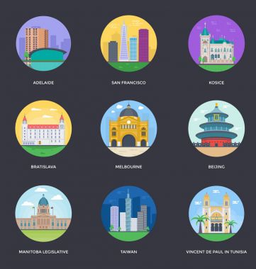 Dünya ünlü şehirler illüstrasyonlar 13 dizi